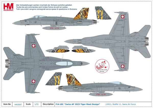 Bild von F/A-18 Hornet Staffel 11 Tiger Meet Design. Hobbymaster Metallmodell 1:72 HA3597. VORANKÜNDIGUNG. LIEFERBAR MITTE APRIL 2024